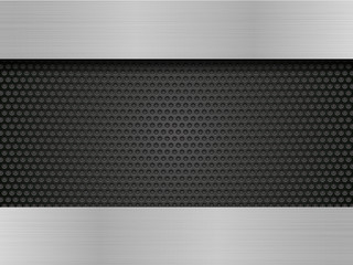 brushed metal plate on black perforated sheets