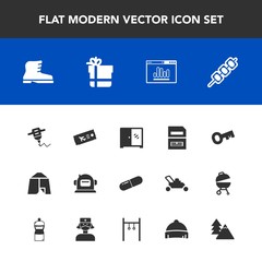 Modern, simple vector icon set with leather, computer, grilled, adventure, medical, science, medicine, pill, cabinet, key, machine, work, flight, file, kebab, fashion, website, document, space icons