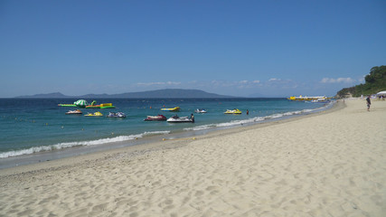 Beautiful tropical beach with white sand. White Beach, Philippines, Mindoro