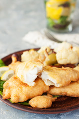 Battered fish with cauliflower