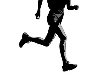 Athletes in a sporty uniform running a marathon on a white background