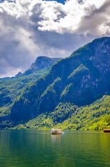 Fantastic landscape of Hallstatt lake, Austrian Alps,  Salzkammergut, Austria, Europe
