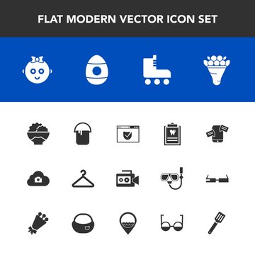 Modern, simple vector icon set with handle, equipment, childhood, floral, dentistry, skate, sport, dental, film, grain, flower, baby, cloakroom, check, internet, paint, video, house, dentist icons