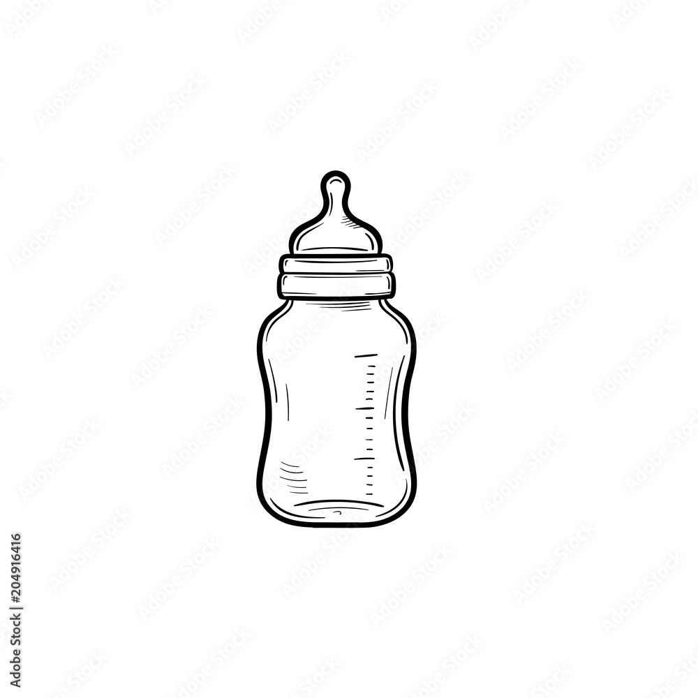 Wall mural feeding bottle hand drawn outline doodle icon. bottle for feeding of newborn baby vector sketch illu