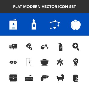Modern, simple vector icon set with baby, lunch, drink, zoom, hippie, bucket, jar, favour, paint, grunge, glasses, medicine, bowl, sunglasses, fruit, shovel, truck, favorite, beverage, graffiti icons