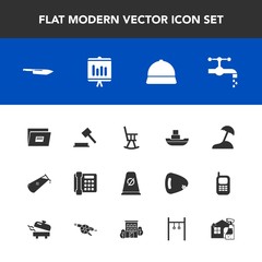 Modern, simple vector icon set with island, boat, background, sink, athlete, annual, justice, ship, business, file, report, office, faucet, ocean, paper, travel, palm, furniture, hat, knife, law icons