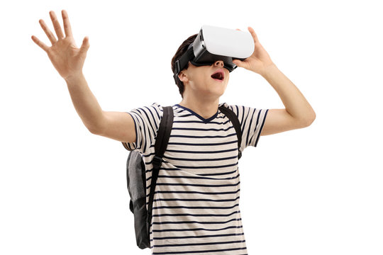Teenage boy using a VR headset