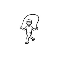 Child with skipping rope hand drawn outline doodle icon. Child jumps over skipping rope vector sketch illustration for print, web, mobile and infographics isolated on white background.