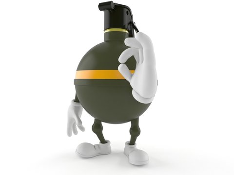 Hand grenade character with ok gesture
