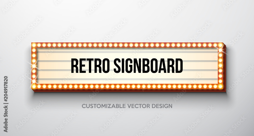 Poster vector retro signboard or lightbox illustration with customizable design on clean background. light 