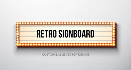 Foto op Plexiglas Retro compositie Vector retro signboard or lightbox illustration with customizable design on clean background. Light banner or vintage bright billboard for advertising or your project. Show, night events, cinema or