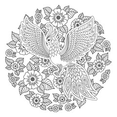 Naklejka premium Firebird for anti stress Coloring Page with high details.