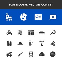 Modern, simple vector icon set with closed, power, dessert, agriculture, substitute, calendar, hat, field, agricultural, change, timetable, harvesting, sign, wind, mill, farm, left, sweet, toy icons
