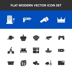 Modern, simple vector icon set with cake, building, game, medieval, sea, sweet, pump, doughnut, cycle, science, gun, space, weapon, marine, seashell, food, letter, bicycle, mail, bed, internet icons