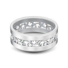 3D illustration isolated silver decorative carved out ornament ring with shadow