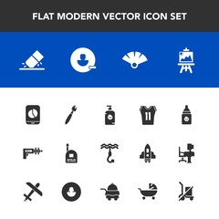 Modern, simple vector icon set with hook, technology, fun, food, boy, plastic, sensu, kid, japanese, eraser, communication, fan, erase, sport, weapon, war, shirt, account, remove, game, paint icons