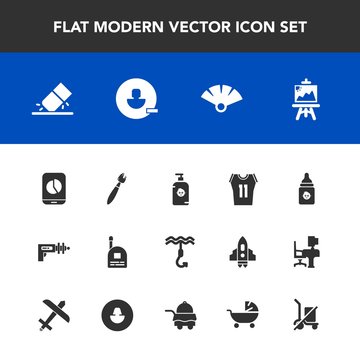 Modern, simple vector icon set with hook, technology, fun, food, boy, plastic, sensu, kid, japanese, eraser, communication, fan, erase, sport, weapon, war, shirt, account, remove, game, paint icons
