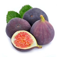Fresh figs fruits with leaves.