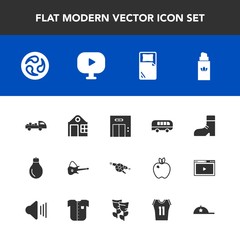 Modern, simple vector icon set with japanese, bulb, truck, business, footwear, kamon, office, mon, boot, bottle, elevator, transport, road, video, white, japan, light, aroma, entrance, war, idea icons