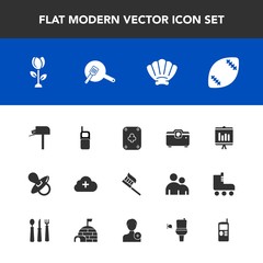 Modern, simple vector icon set with telephone, blossom, box, sea, message, brush, add, shell, report, ball, mailbox, health, hygiene, clean, document, seashell, kid, american, business, poker icons
