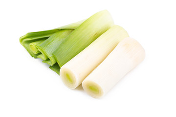 Fresh green leek chopped rings isolated on a white background