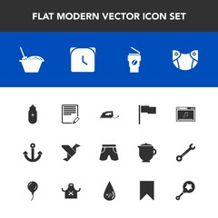 Modern, simple vector icon set with edit, document, origami, marine, watch, child, white, coffee, noodle, rattle, electric, diaper, clock, paper, cup, iron, drink, baby, online, hour, wear, food icons