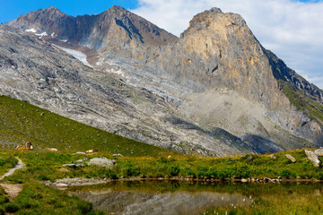 Mountain and glacier landscape in Tirol. Austria, region of Hintertux.