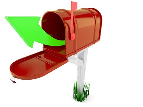 Open mailbox with green arrow
