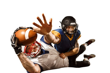 The two american football players studio isolated on white background