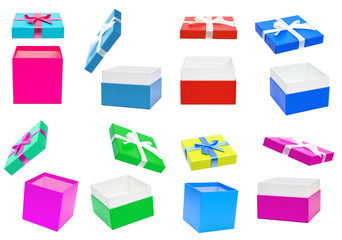 Open gift boxes collection isolated on white background