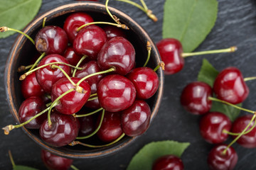 ripe sweet cherries in a plate