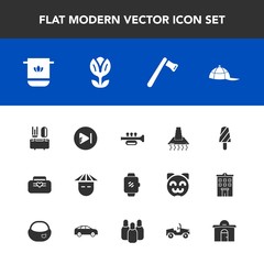 Modern, simple vector icon set with music, restaurant, hammer, sound, construction, screen, gadget, towel, ice, asian, cotton, cloth, japanese, trumpet, young, spring, tool, bathroom, summer icons
