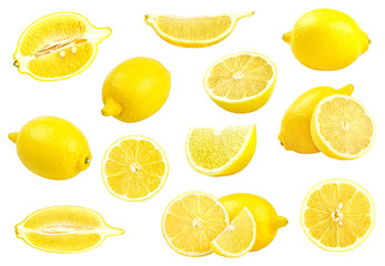 Collection of fresh yellow lemons isolated on white