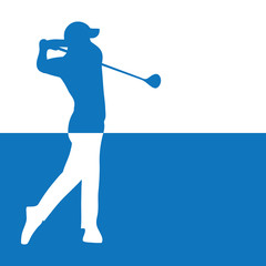 Silhouette golfer swing driver club for golf flyer template - obrazy, fototapety, plakaty