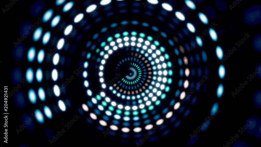 Poster glowing circular 3d ui element. illuminated geometric circle and sphere shapes transforming in a sea
