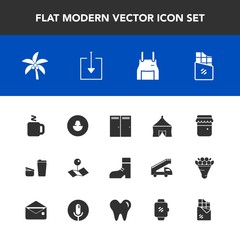 Modern, simple vector icon set with drink, cafe, jam, glass, jar, honey, cook, tropical, cup, foot, sugar, bar, sweet, nature, fashion, white, pointer, technology, profile, map, boot, hot, tent icons