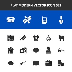 Modern, simple vector icon set with meat, child, wood, barn, building, farming, space, fashion, planet, communication, old, telephone, estate, work, bowl, staple, baby, white, kid, laboratory icons