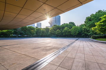 empty floor with modern office building