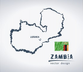 Zambia national vector drawing map on white background