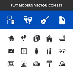 Modern, simple vector icon set with window, castle, communication, domestic, work, birthday, guitar, sign, architecture, housework, modern, alcohol, service, celebration, home, gadget, hotel, id icons