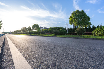 empty road with modern office building