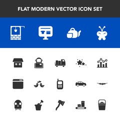 Modern, simple vector icon set with dove, water, business, animal, insect, japanese, love, truck, butterfly, pigeon, finance, nature, teapot, internet, sign, trend, browser, mobile, astronaut icons