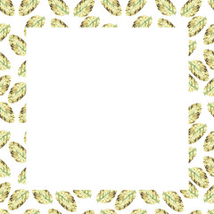 Watercolor botanical background. Frame. Grass, twigs, leaves.