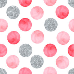Modèle sans couture rose aquarelle avec des points et des cercles