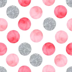 Tapeten Aquarell rosa nahtloses Muster mit Punkten und Kreisen © incomible