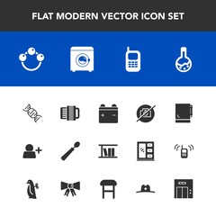 Modern, simple vector icon set with baby, lift, music, toy, tool, office, full, picture, dinner, old, modern, hat, rattle, account, sheriff, technology, entrance, phone, accordion, library, page icons