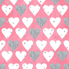 Obraz na płótnie Canvas Wedding aquarelle pink seamless pattern with hearts
