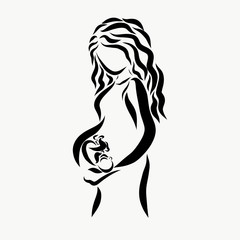 Beautiful pregnant young woman, sketch
