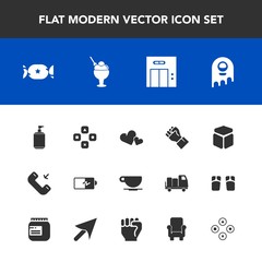 Modern, simple vector icon set with space, alien, electricity, sweet, elevator, lollipop, ufo, clean, technology, full, fiction, valentine, computer, soap, concept, square, monster, call, hand icons