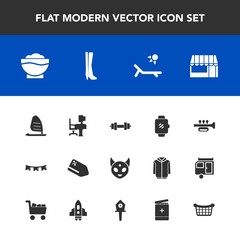 Modern, simple vector icon set with sound, alien, celebration, trumpet, tag, fiction, price, vacation, supermarket, office, wind, chef, background, discount, flag, restaurant, work, ufo, store icons